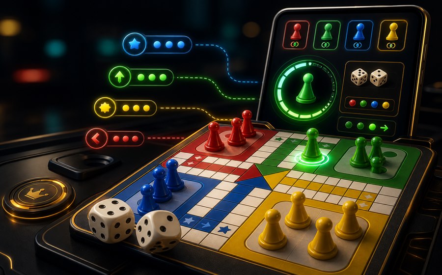 Online Ludo board signals and mobile room prompts