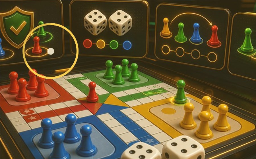 Ludo dice rules and timer cue on a dark table