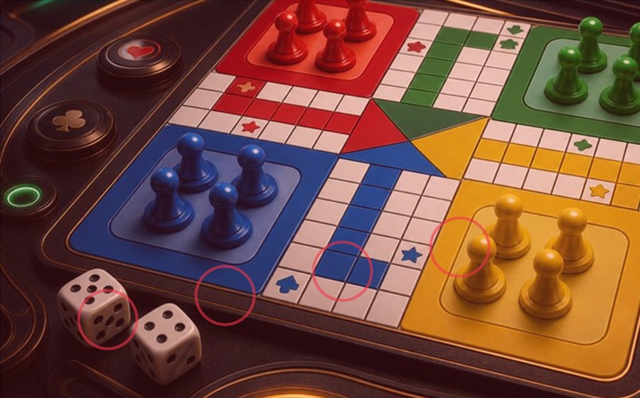 Ludo token movement on a detailed board